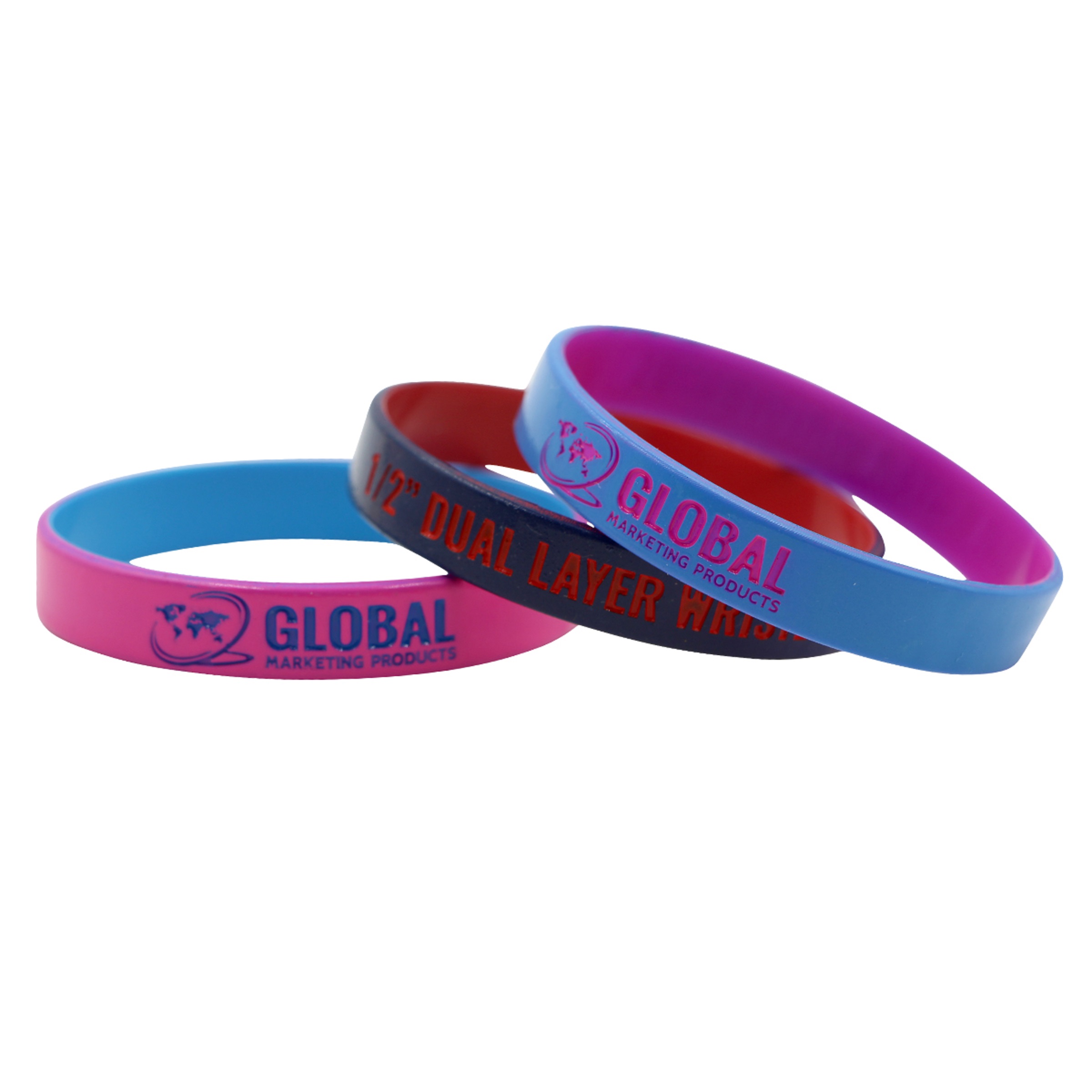 Dual Layer/Color Coated Silicone Wristbands - 1/2